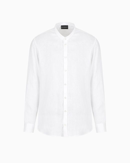 Emporio Armani White Linen Chambray Shirt With Guru Collar for men