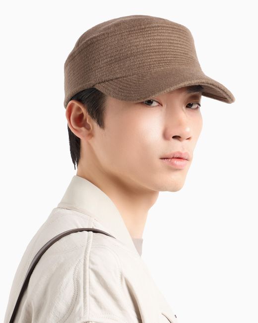 Gorra En Paño De Lana Con Logotipo Bordado Emporio Armani de hombre de color Brown