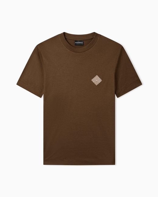Emporio Armani Brown Slim-Fit Lyocell-Blend Jersey T-Shirt With Logo Patch for men