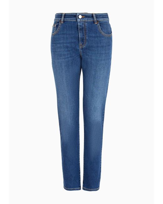 Emporio Armani Blue J36 Mid-rise, Straight-leg, Worn-effect Denim Jeans