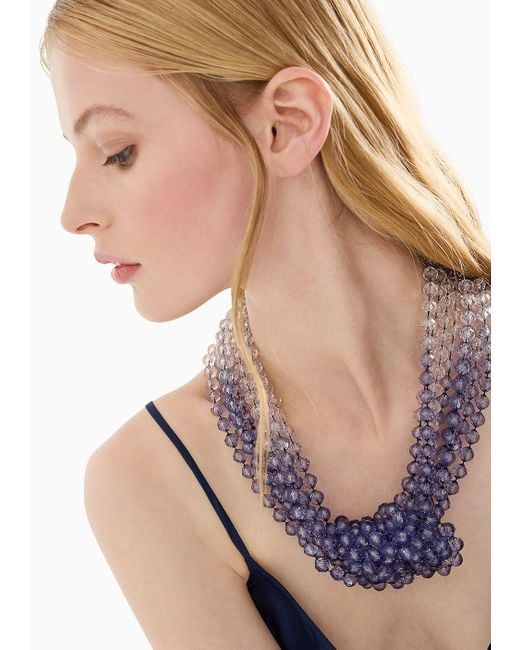 Emporio Armani Blue Gradient Multistrand Necklace With Knot