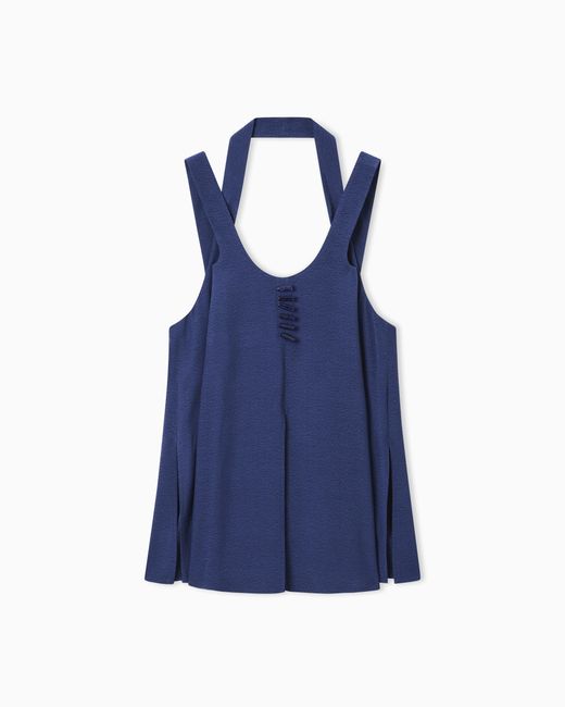 Emporio Armani Blue Flowing Micro Leopard Spot Jacquard Top