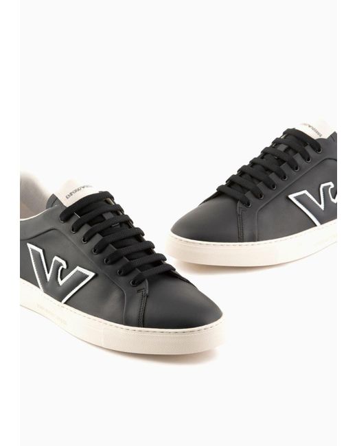 Emporio Armani Multicolor Leather Sneakers With Eagle Patch for men