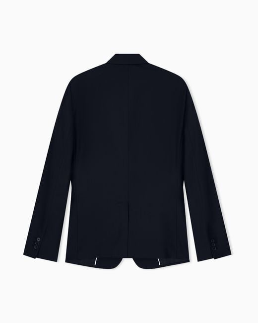 Emporio Armani Blue Plain Worsted Wool Single-Breasted Jacket for men