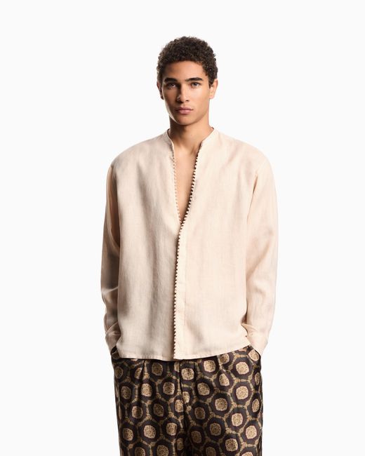 Emporio Armani Natural Garment-Dyed Pure Linen Shirt for men