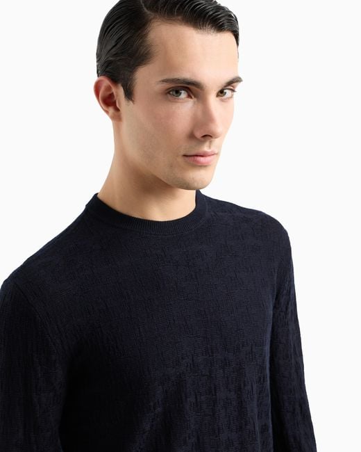 Jersey De Punto Retenido En Mezcla De Lana Y Lyocell Emporio Armani de hombre de color Blue