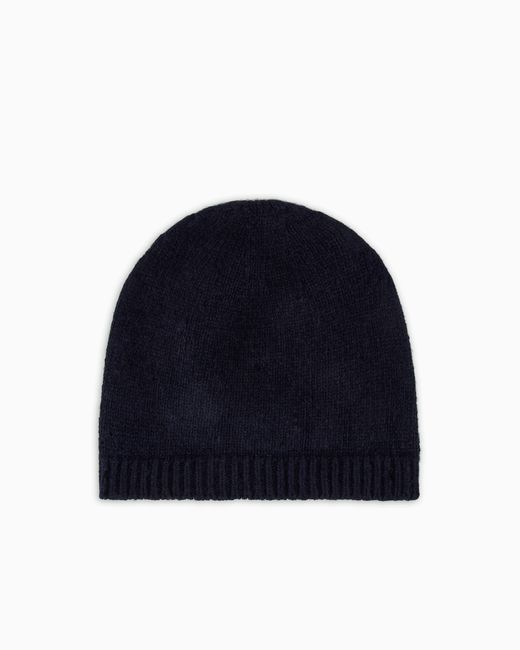 Emporio Armani Blue Pure Cashmere, Ribbed Beanie for men