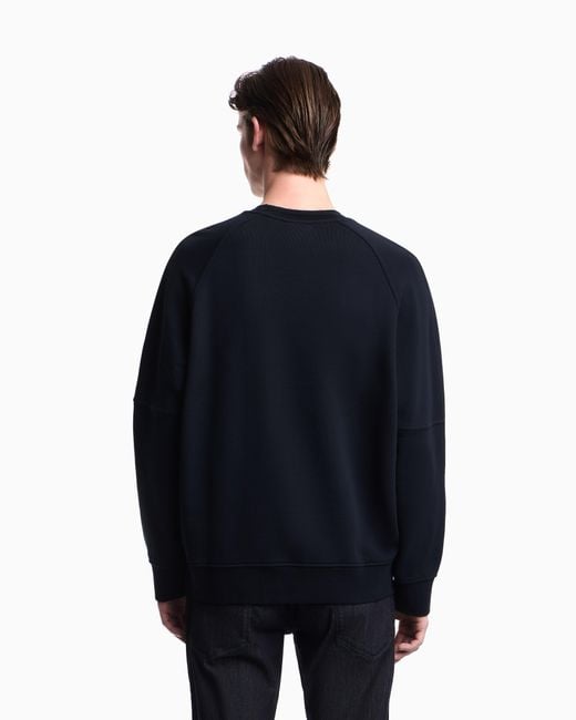 Emporio Armani Blue French Terry Jersey Sweatshirt With Shield Embroidery for men