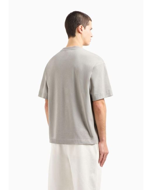 Emporio Armani Gray Oversize Heavy Jersey T-shirt With Pocket And Embossed Logo Embroidery for men