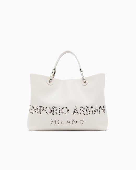Emporio Armani White Myea Medium Shopper Bag