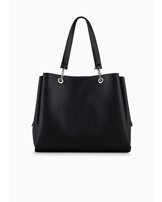 Emporio Armani Black Palmellato Leather-effect Shopper Bag With Eagle Charm