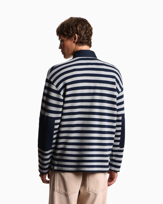 Emporio Armani Blue Eagle Club Striped Jersey Polo Shirt With Patch for men
