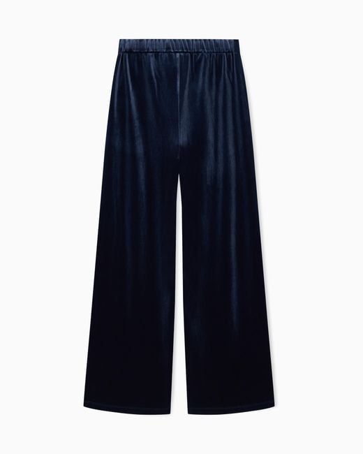 Emporio Armani Blue Wide-Leg Stretch Chenille Trousers With Side Pockets