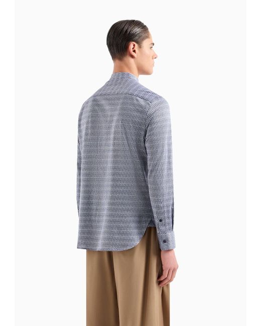 Emporio Armani Hemd Mit Grandad-kragen, Gefertigt Aus Jersey In Jacquard-stoff-verarbeitung Mit Optischem Effekt in Gray für Herren