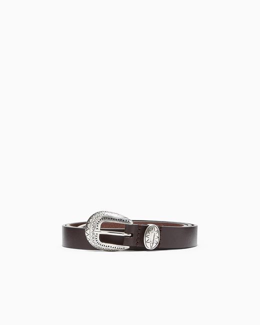 Emporio Armani White Leather Belt With Embossed Buckle for men