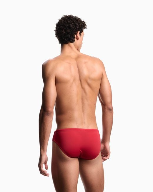 Emporio Armani Red Swim Briefs With Logo Tape for men