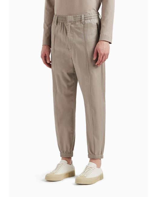 Pantalones Con Pliegues Centrales Y Bajo Elástico En Sarga De Algodón Cómodo Emporio Armani de hombre de color Gray
