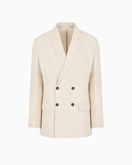Emporio Armani Natural Double-Breasted Linen-Blend Blazer for men