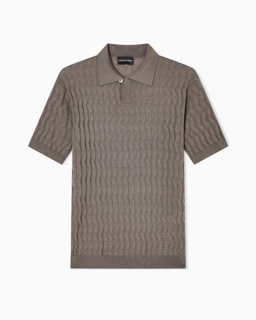 Jersey Con Cuello De Polo De Mezcla De Lyocell Elaborado En Punto Fantasía En Relieve Asv Emporio Armani de hombre de color Gray