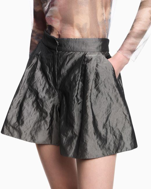 Emporio Armani Gray Bundfalten-Shorts Aus Memory-Taft