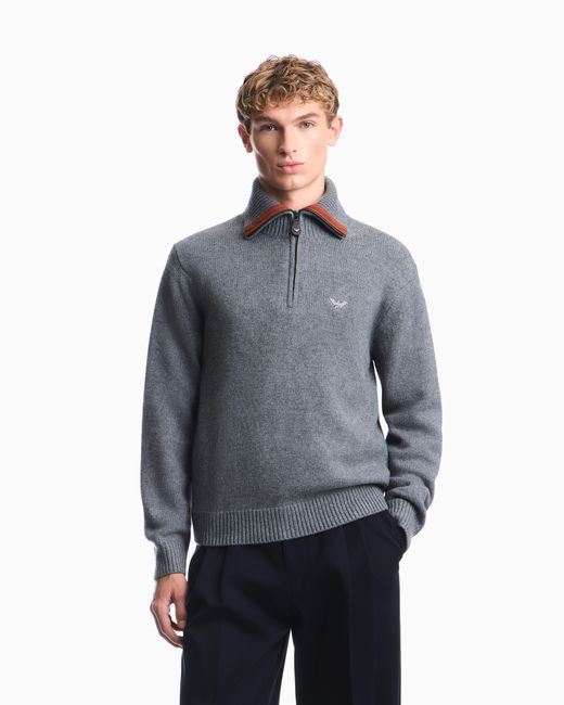 Emporio Armani Blue Shaved Virgin Wool Sweater Hong Kong Capsule Collection for men