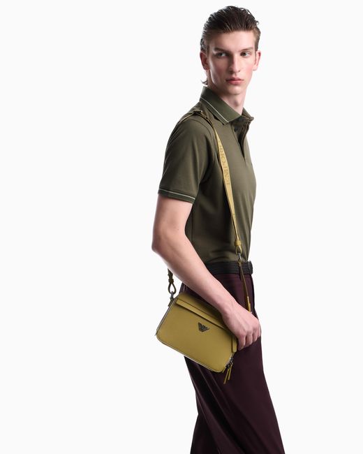 Emporio Armani Green Textured Crossbody Bag With A Front Pocket And A Metal Logo for men