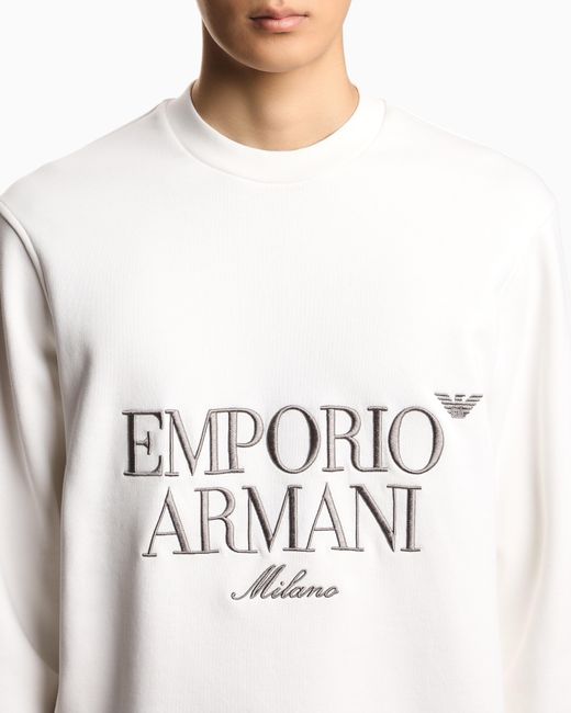 Emporio Armani White French Terry Jersey Sweatshirt With Embroidered Logo for men