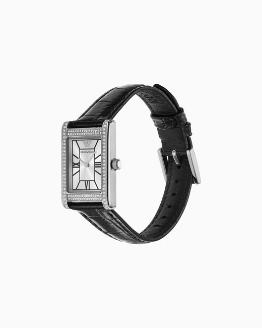 Emporio Armani White Two-Hand Leather Watch