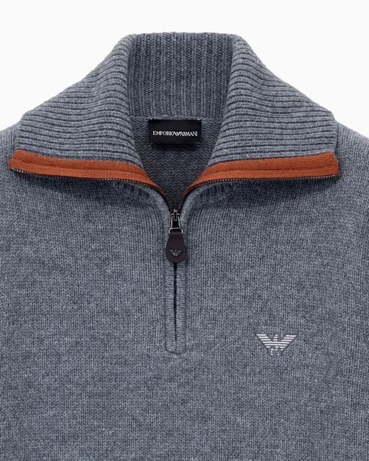 Emporio Armani Blue Shaved Virgin Wool Sweater Hong Kong Capsule Collection for men