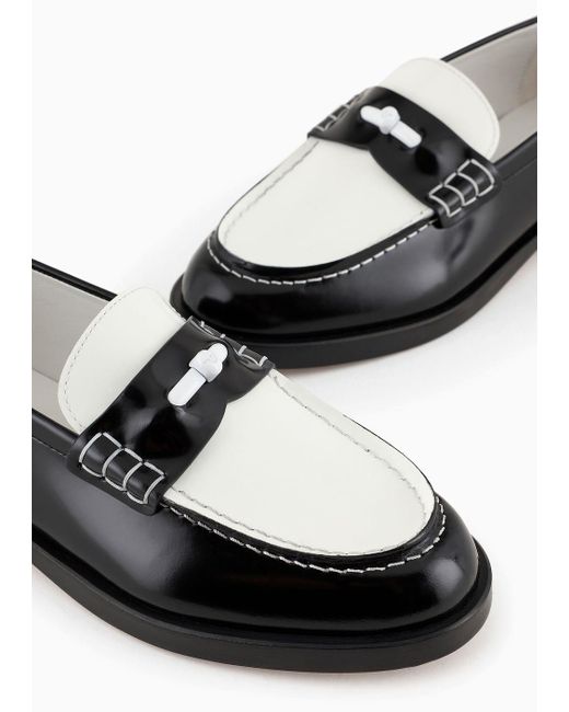 Emporio Armani White Polished Leather Loafers With Stirrup Bar