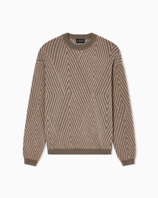 Emporio Armani Brown Virgin Wool-Blend Jumper With Op-Art Jacquard With Oversized Diamonds for men
