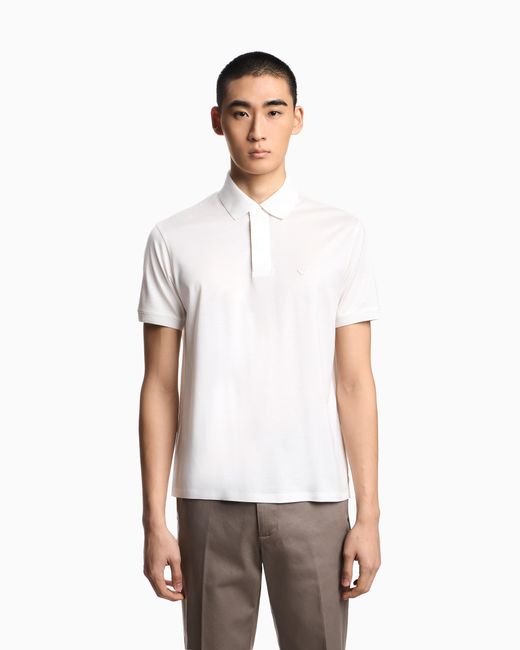 Emporio Armani White Rounded Micro Eagle Polo Shirt for men