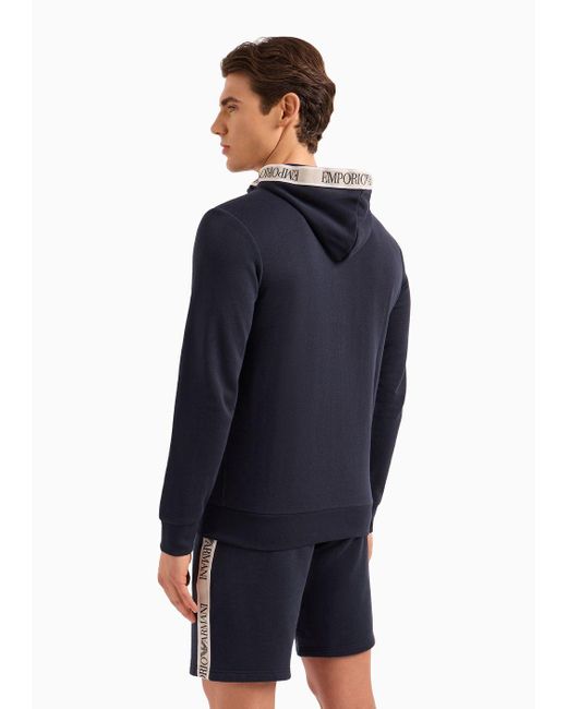 Emporio Armani Loungewear Sweatshirt Mit Reißverschluss, Kapuze Und Logoband in Blue für Herren