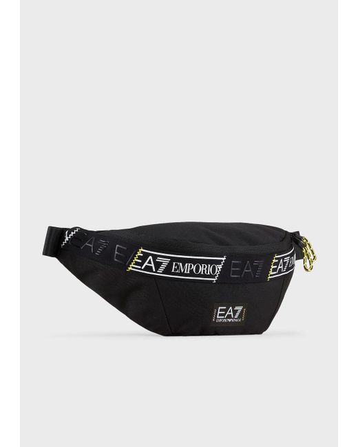 Emporio Armani Black Logo Series Sustainable Fabric Sling Bag for men