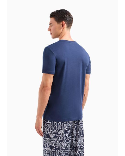 Emporio Armani Beachwear-t-shirt Aus Jersey Mit Makro-logo-print in Blue für Herren