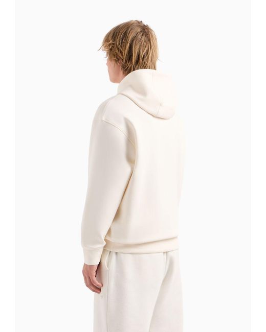 Emporio Armani Oversize-sweatshirt Mit Kapuze, Gefertigt Aus Doppellagigem Jersey Mit Kapuze Und Gesticktem, Profiliertem Logo in White für Herren