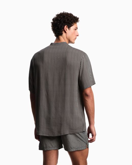 Emporio Armani Gray Striped Print Beachwear Shirt for men