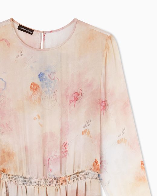 Emporio Armani Pink Silk Chiffon Dress With Blossom Print