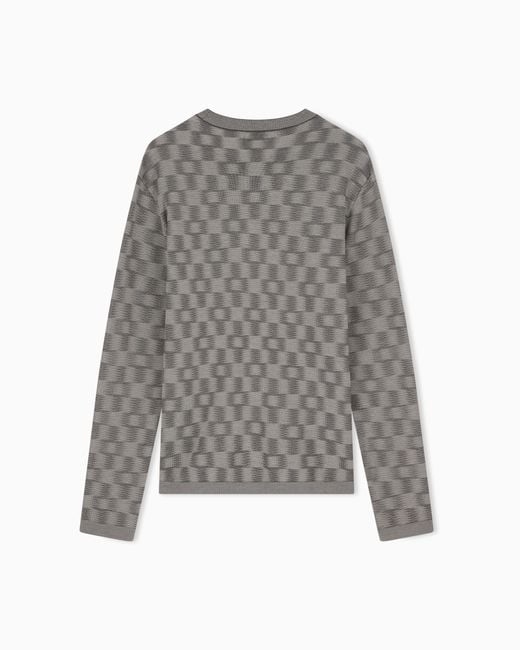 Emporio Armani Gray Pattern-Knit Virgin Wool Jumper Signature Capsule for men