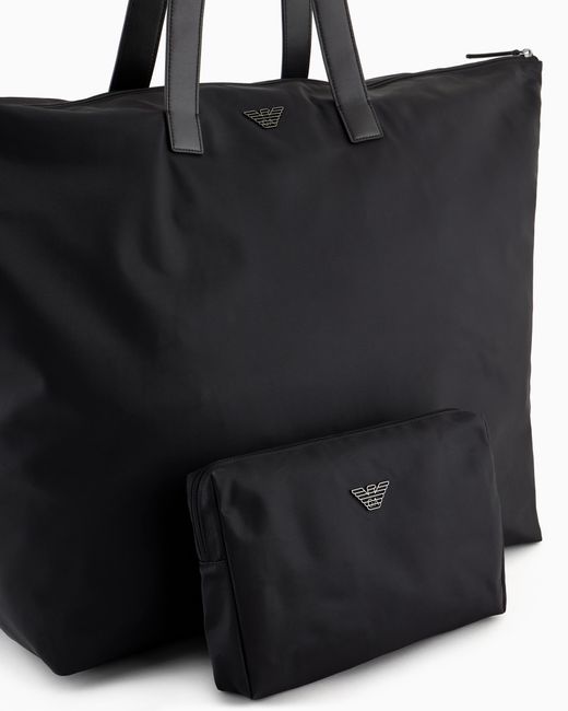 Emporio Armani Black Asv Large Recycled-Nylon Shopper Bag for men