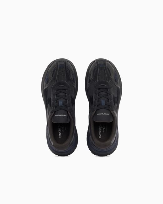 Emporio Armani Blue Sneakers With Mesh Suede And A Chunky Rubber Sole for men