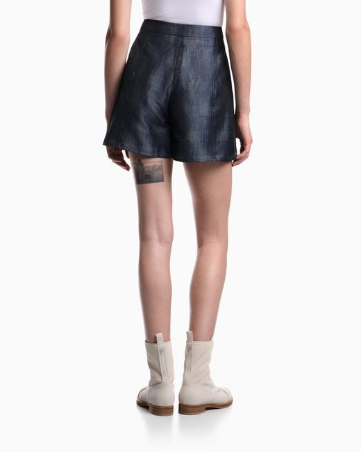 Emporio Armani Blue Metal-Effect Linen-Blend Jacquard Mini Culottes