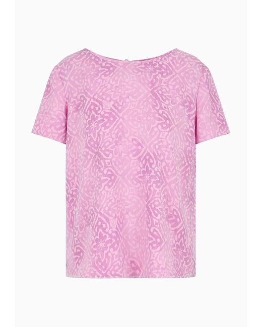 Emporio Armani Pink Bluse Mit Kurzen Ärmeln Aus Crêponne-seide Mit Schablonen-blumen-print