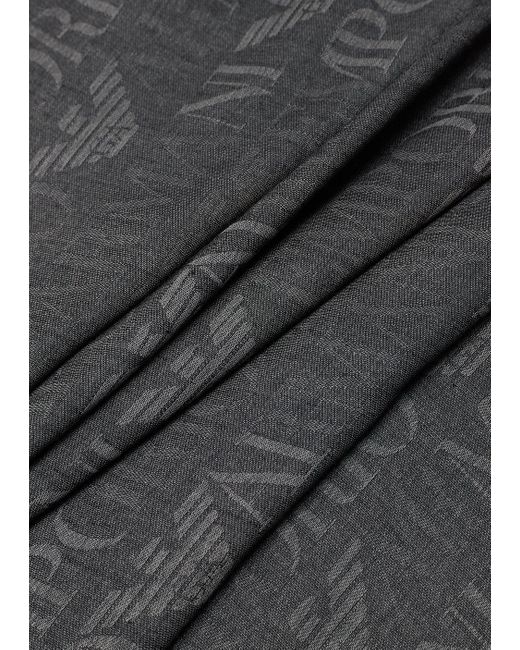 Emporio Armani Gray Brushed-fabric Scarf With All-over Lettering for men