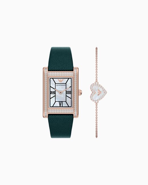 Emporio Armani White Quartz Watch And Bracelet Set