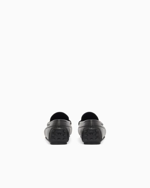 Emporio Armani White Saffiano Leather Driving Loafers for men