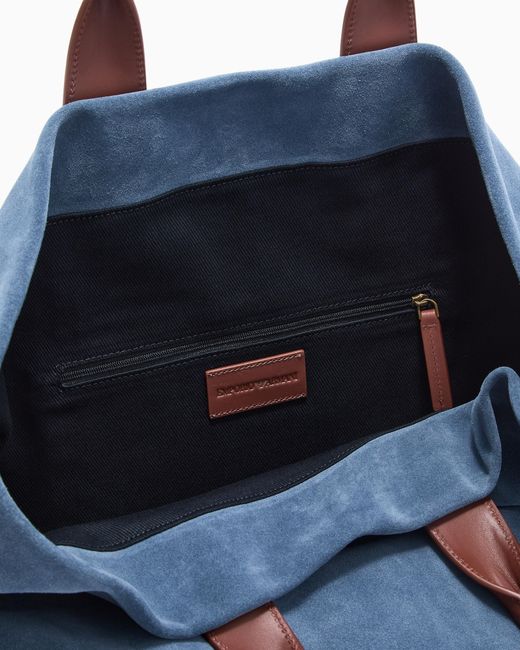 Emporio Armani Blue Suede Icon Shopper Bag for men