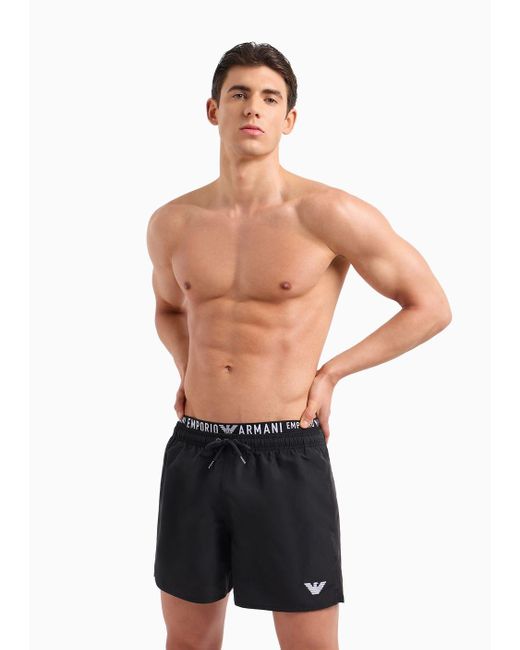 Bañador Modelo Pantalón Corto De Tejido Reciclado Con Banda Con Logotipo Asv Emporio Armani de hombre de color Black