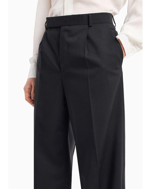 Pantalones Con Pliegue De Lana Fría Tropical Naturalmente Elástica Emporio Armani de hombre de color Black
