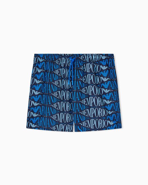 Emporio Armani Blue Swim Shorts With All-Over Logo for men